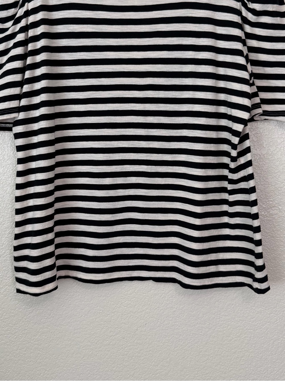 Lauren Ralph Lauren Cream Black Striped Cotton Jersey Puff-Sleeves Tee, Size 1X - Picture 8 of 13